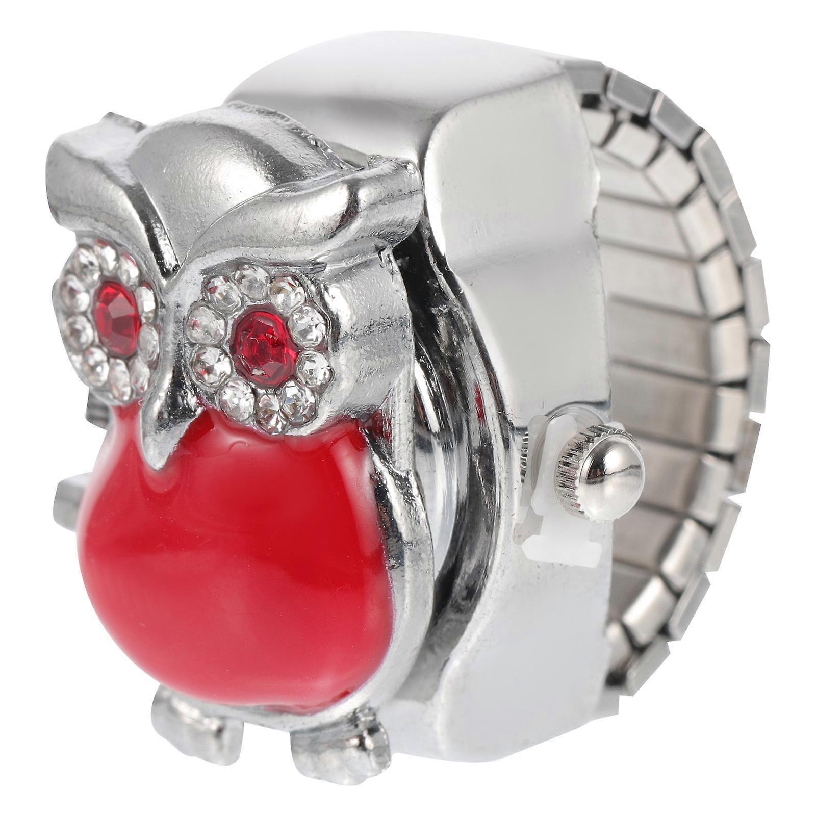 Retro Owl Pattern Finger Watch Creative Red Alloy Decoration Use