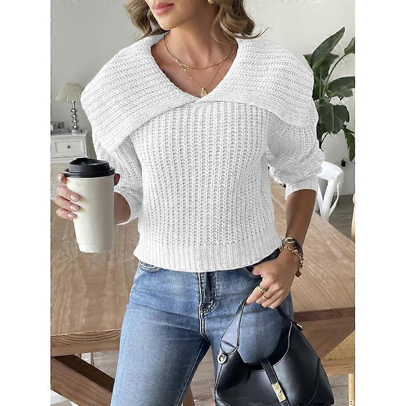 Women's Fall and Winter Short Casual Lapel Pullover Sweater