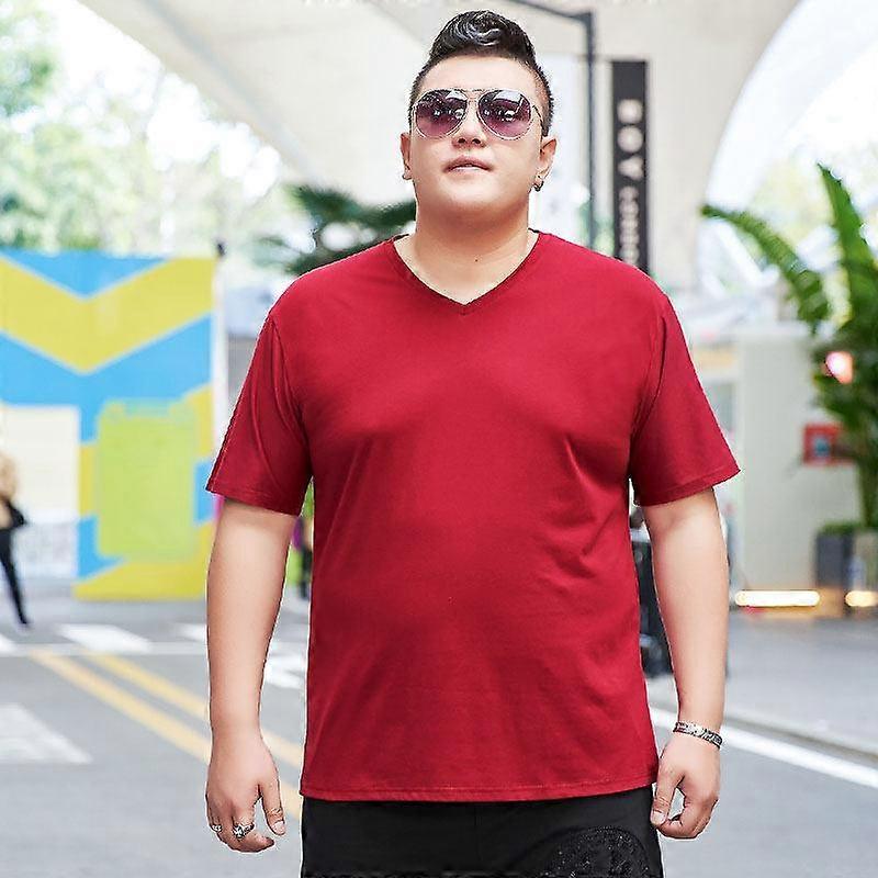 Fat Men's Summer Breathable Fat Plus Size Short-sleeved V-neck T-shirt Fat Man Solid Color Oversized Bottoming Shirt 4XL