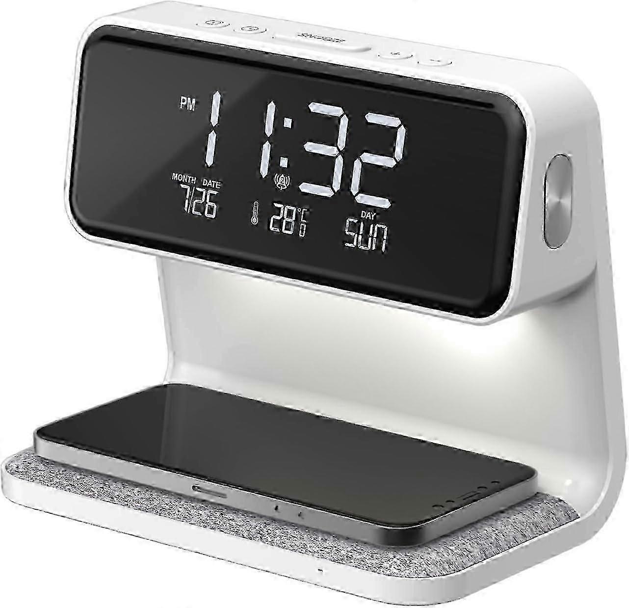 Alarm Clock With Wireless Charging, Modern Bedside Lamp With 3 Brightness Levels And Digital Snooze Alarm Clock For Bedroom
