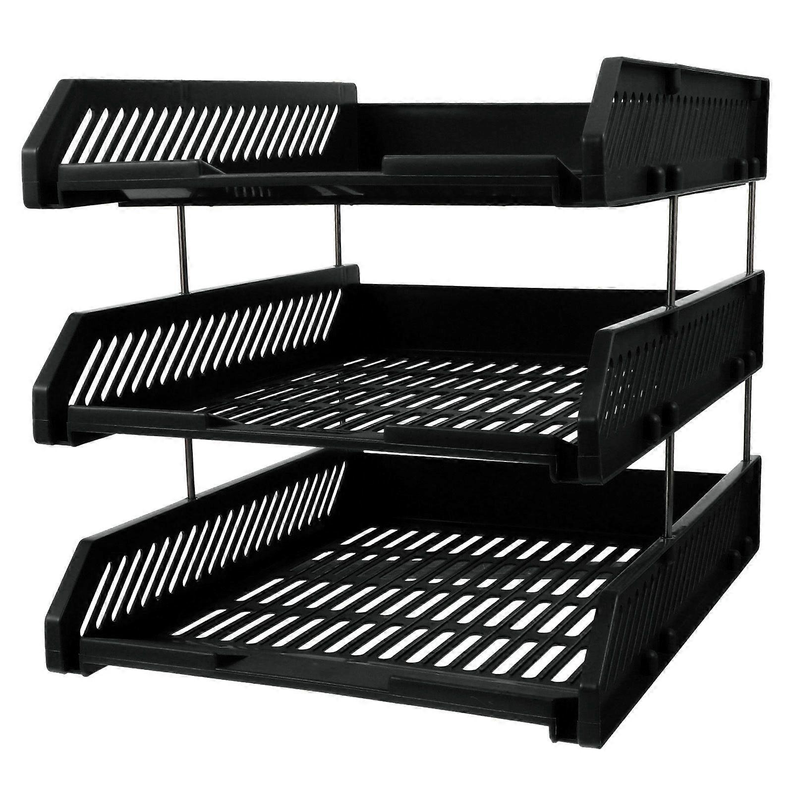 1pc 3 Tier Plastic File Document Rack Desktop File Holder Organizer for Office