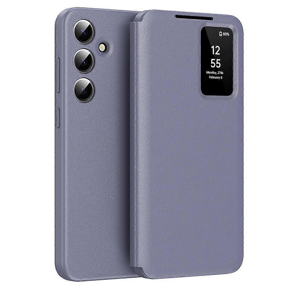 For Samsung Galaxy S23 FE Case with Card Holder Smart View Window Leather Phone Cover - Lavender Gre