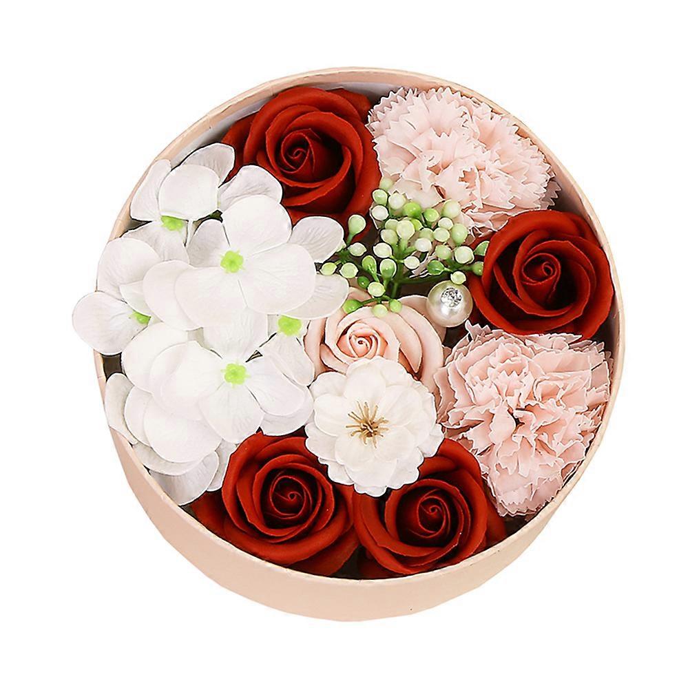 Valentine's Day Artificial Flower Soap Flower Box Red Round Shape Home Decoration 1Pc