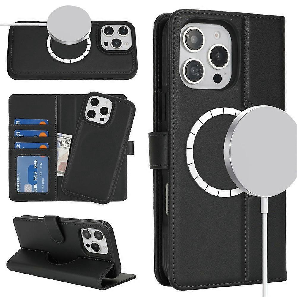 Compatible For iPhone 16 Pro Max Wallet Case Compatible with MagSafe Anti-Drop Detachable PU Leather Phone Cover