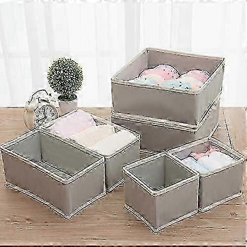 Drawer Organisers (Set of 6), Fabric Wardrobe Organizer for Cupboard, Drawer Insert Foldable Storage,Grey