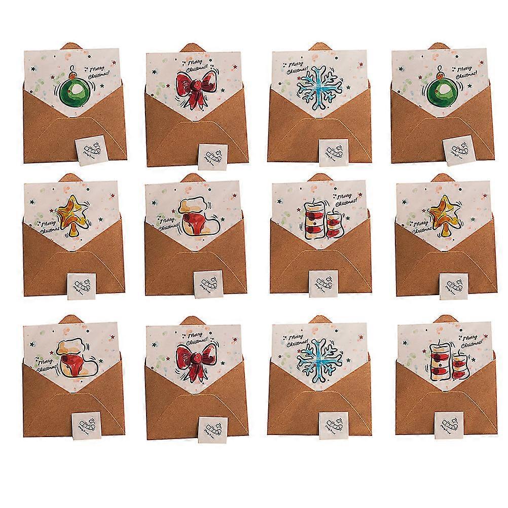 Christmas Greeting Cards Cartoon Pattern Message Sending Assorted Color 11.5x8.5cm 12Pcs