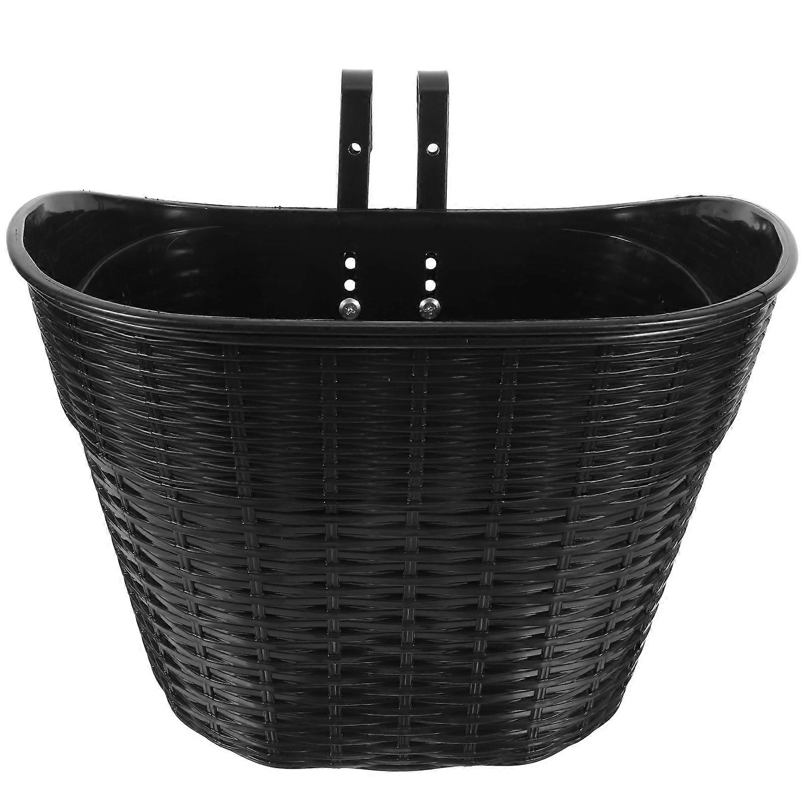Bicycle Front Basket Imitation Rattan For Carrying Items Black Rectangular Spacious Storage Easy Installation 1Set