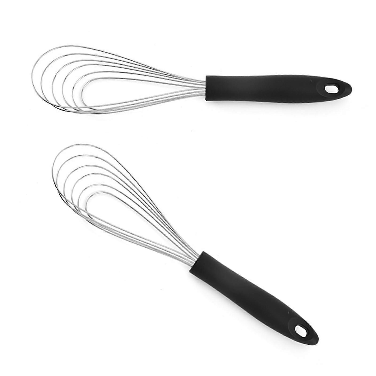 Ergonomic Stainless Steel Whisk with Flat Silicone Handle for Beating Eggs and Whipping Cream - Black Kitchen Accessory