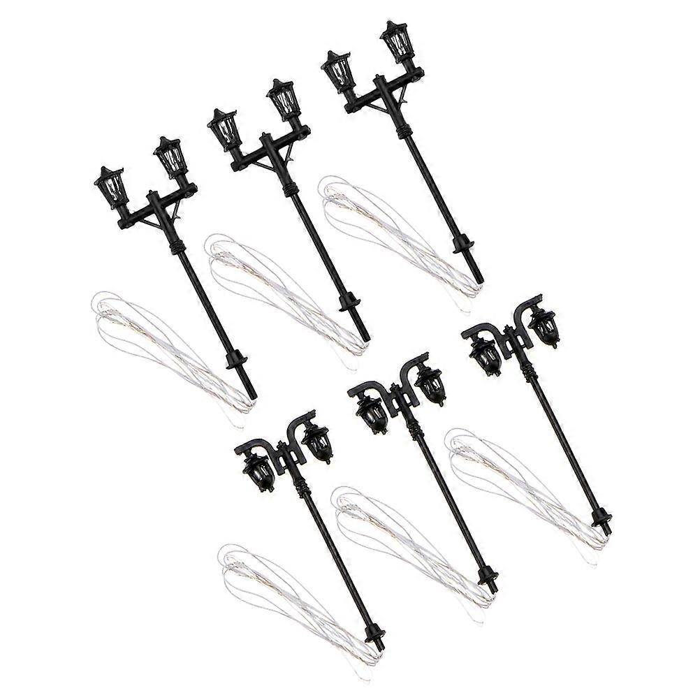 Model Street Lamp Miniature Streetlight Shape Black Plastic Miniature Scene Light 6Pcs