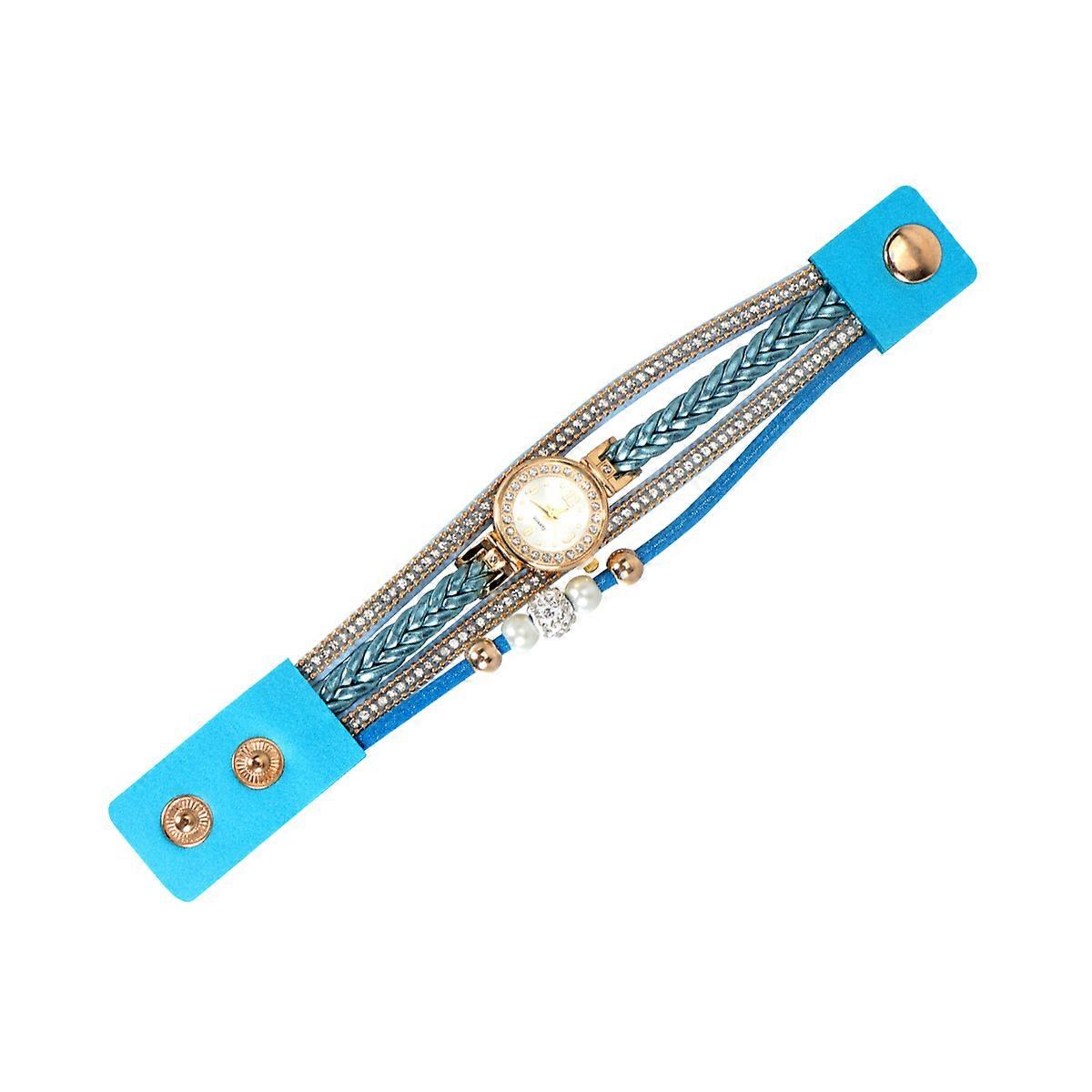 Jewelry Watch For Women Quartz Movement Round Shape Blue Color 1Pack