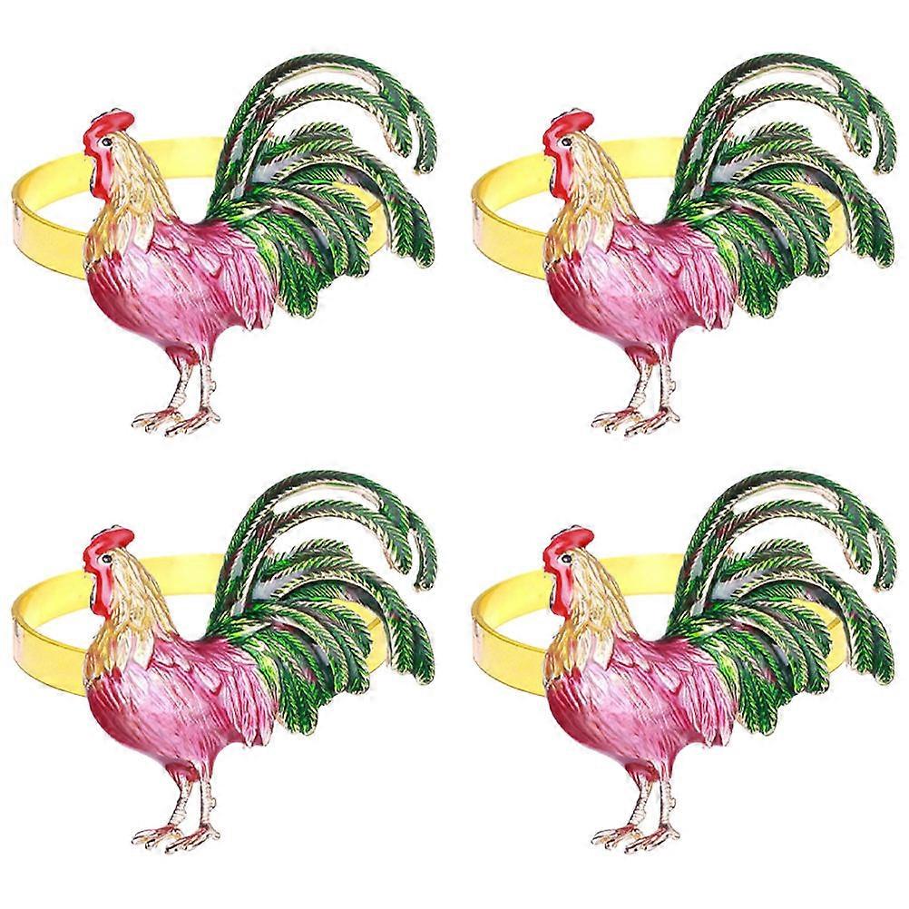 Elegant Metal Napkin Rings Rooster Shape For Weddings Multi-Colored 4Pcs