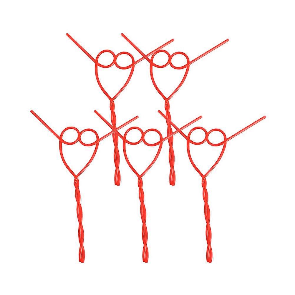 Romantic Red Heart Shaped Pipette Straw for Festival Double Drinking Straw 5Pcs