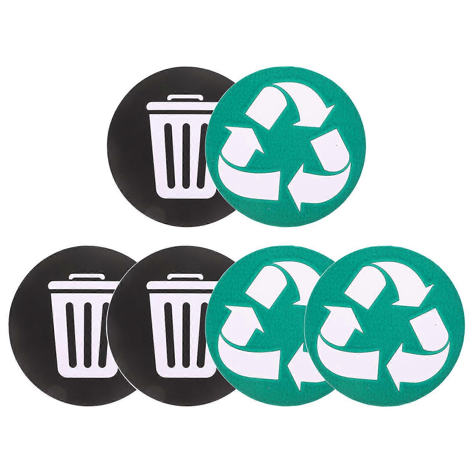 Garbage Can Stickers Trash Sorting Recycle Sign for Trash Bins Assorted Color 13.00X13.00X0.10CM Waterproof 6Pcs