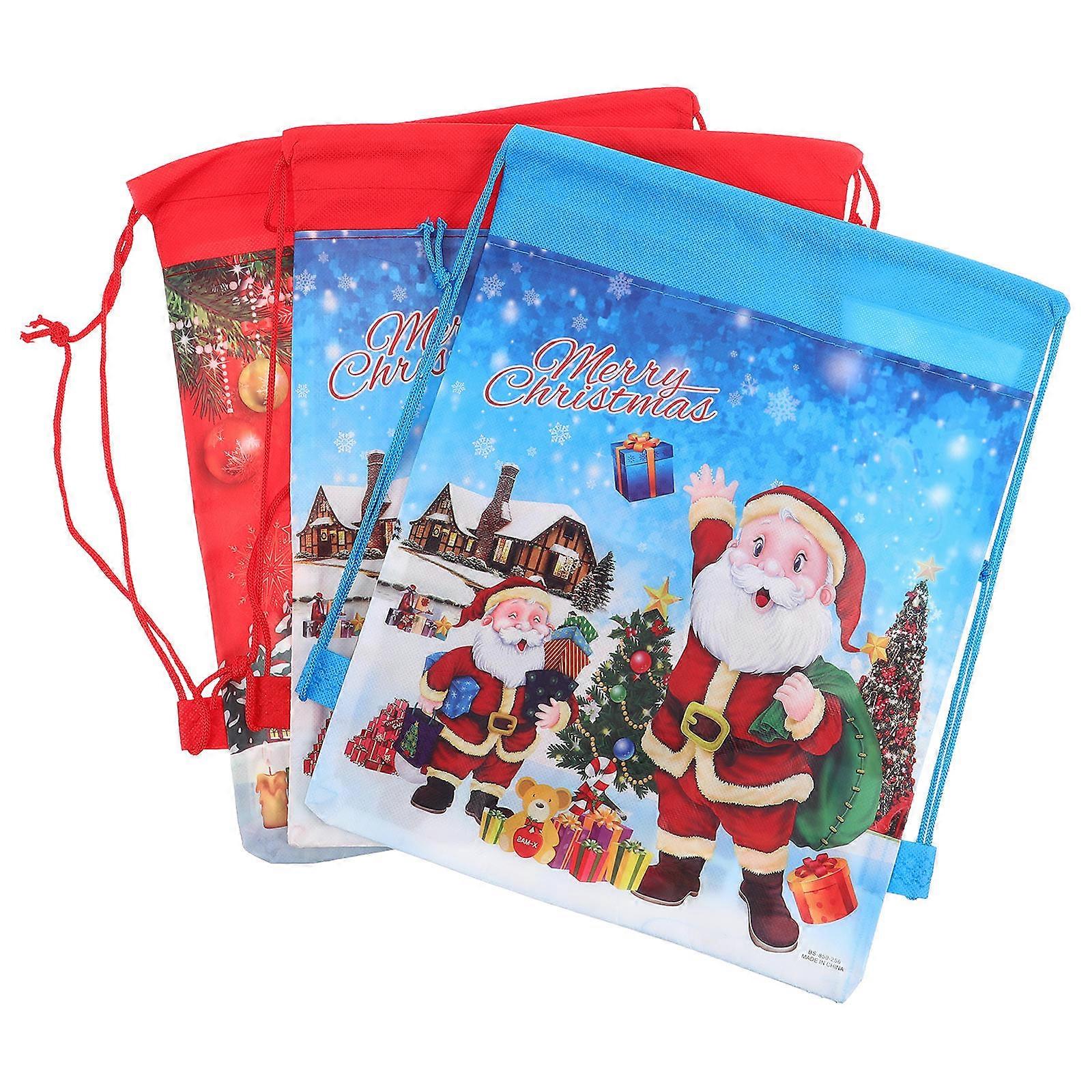 Toys Storage Drawstring Pouch Christmas Theme Assorted Color 34x27x1 Cm Non-woven Fabric 3Pack
