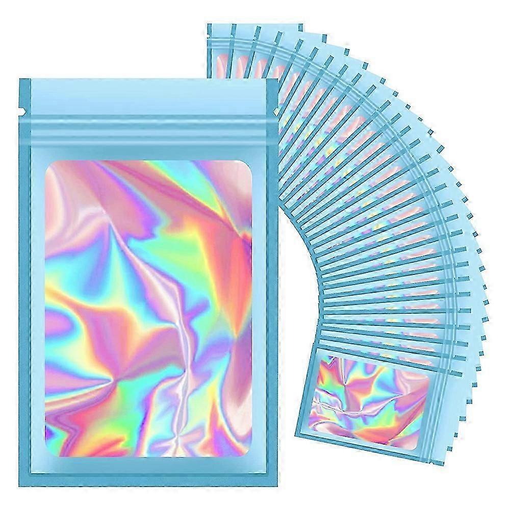 100Pcs Resealable Holographic Bags, Smell Proof Mylar Pouch with Clear Window for Food Storage Part