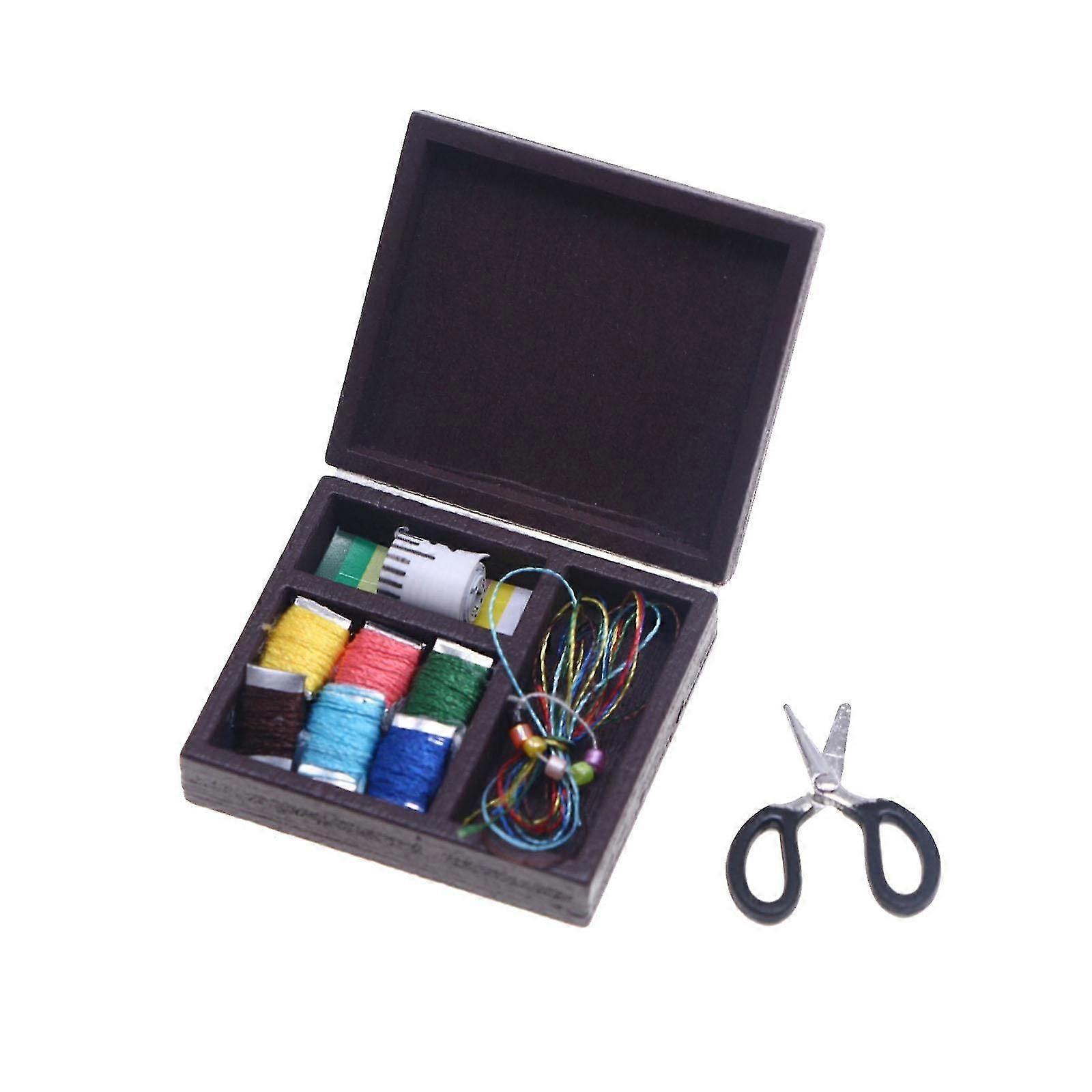 1:12 Scale Dollhouse Sewing Box DIY Model Accessories Thread Furniture Model Log Color
