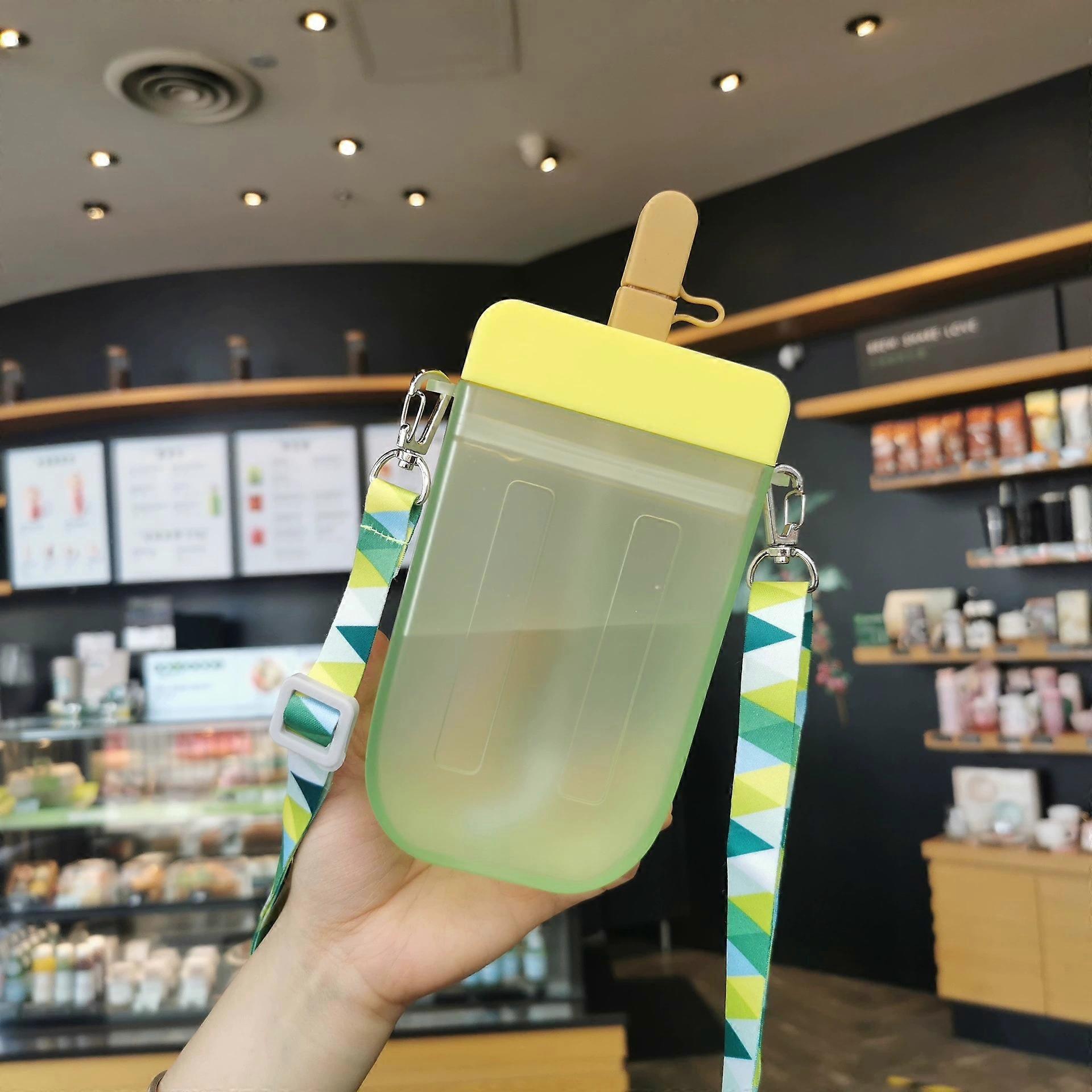 Popsicle Drink Cup 300ml Creative Ice Cream Plastic Popsicle Adjustable Strap Drink Cup (Yellow)