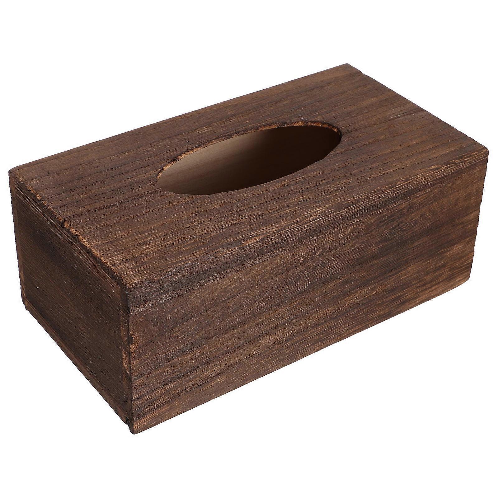 Tissue Box Holder Creative Napkin Container Desktop Storage Organizer Vintage Dark Fir Wood Space Saving Practical Stylish Design