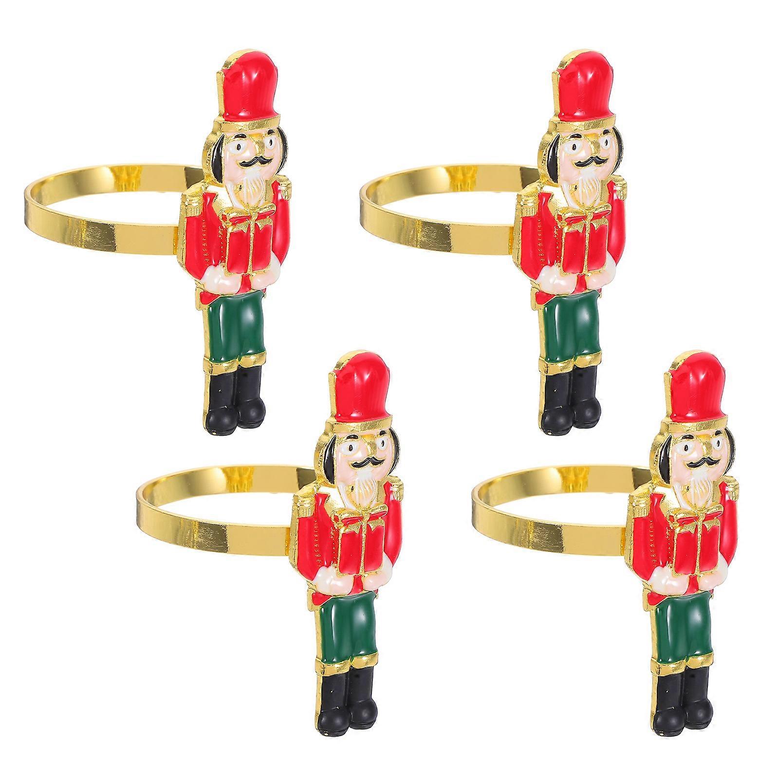 Nutcracker Napkin Rings Christmas Table Decoration Nutcracker Soldier Shaped Assorted Color 6.00X2.10X2.10cm 4Pcs
