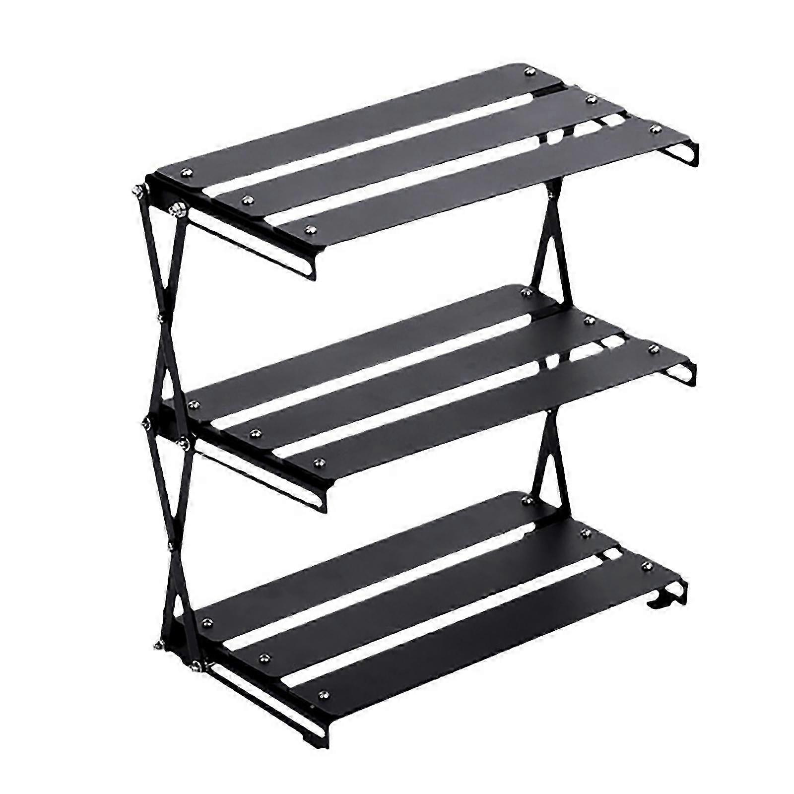 (Black) Desktop Storage Rack Camping Storage Rack Storage Display Rack Folding Metal Aluminum Alloy Storage Rack Folding Shelf Black