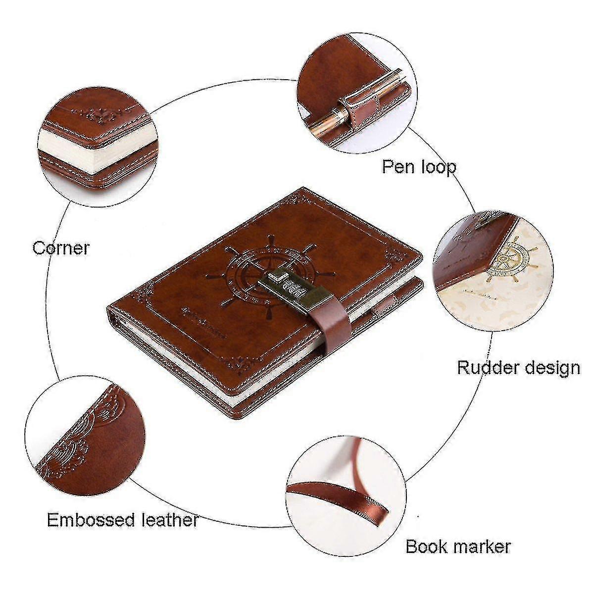 Diary With Lock Leather Journal Password Combination Lock Notebook Secret Journal Writing Notebook Pu Brown Style
