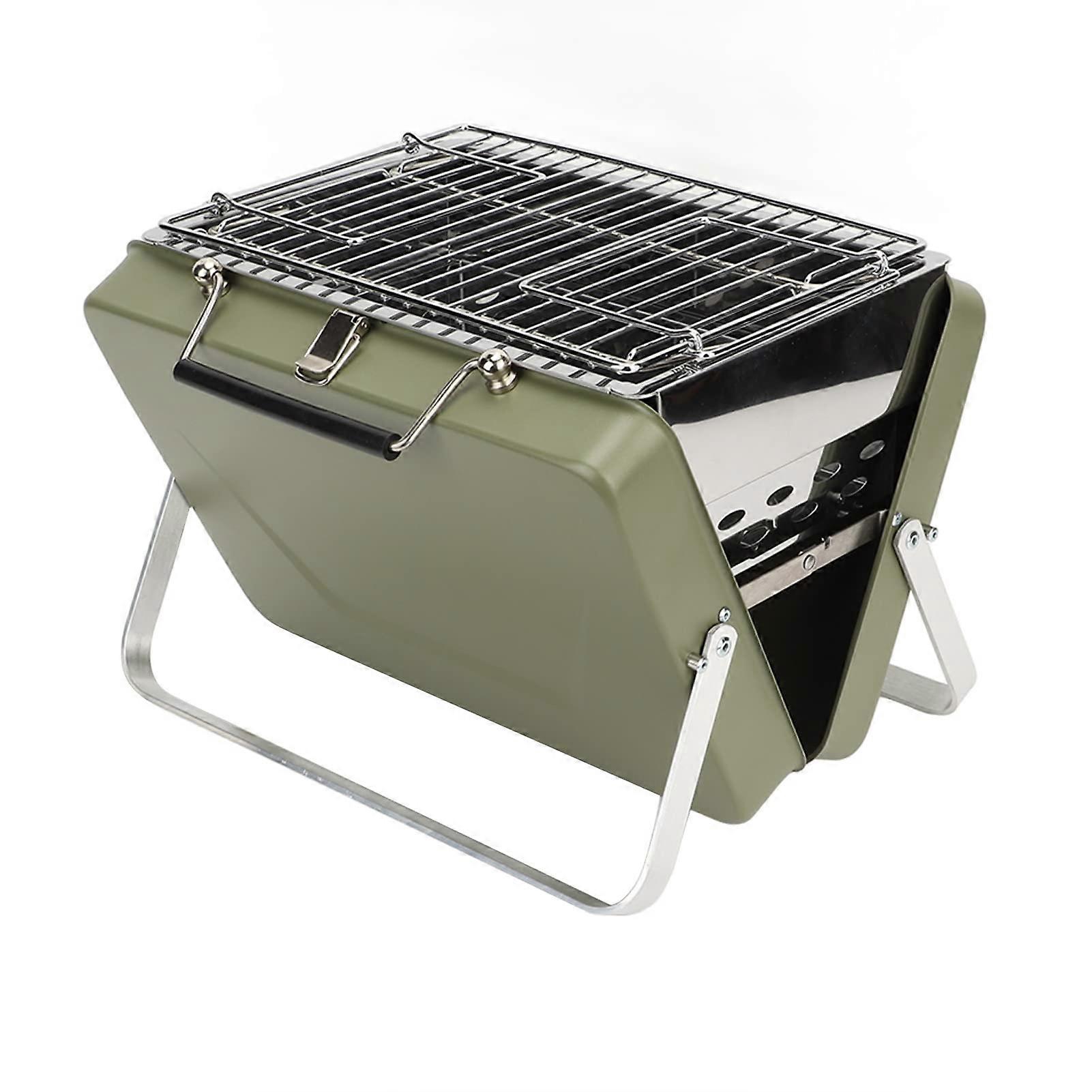 Charcoal Grill, Portable Folding Notebook Grill Desk Table for Outdoor Cooking Camping Picnic Beach (Green)