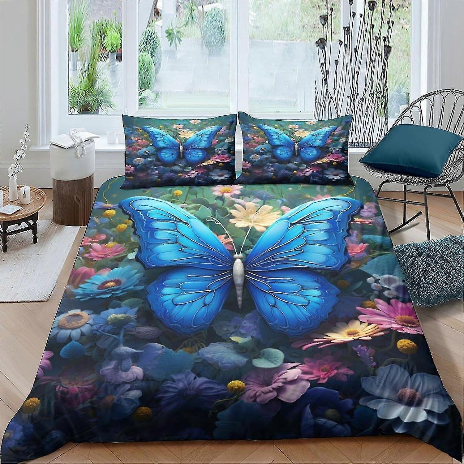 Conjunto de cama de borboleta animal Capa de edredão Capa de edredão Colcha 3D Capa de edredão de 3 peças com fecho de correr Microfibra macia para crianças Crianças Duplo