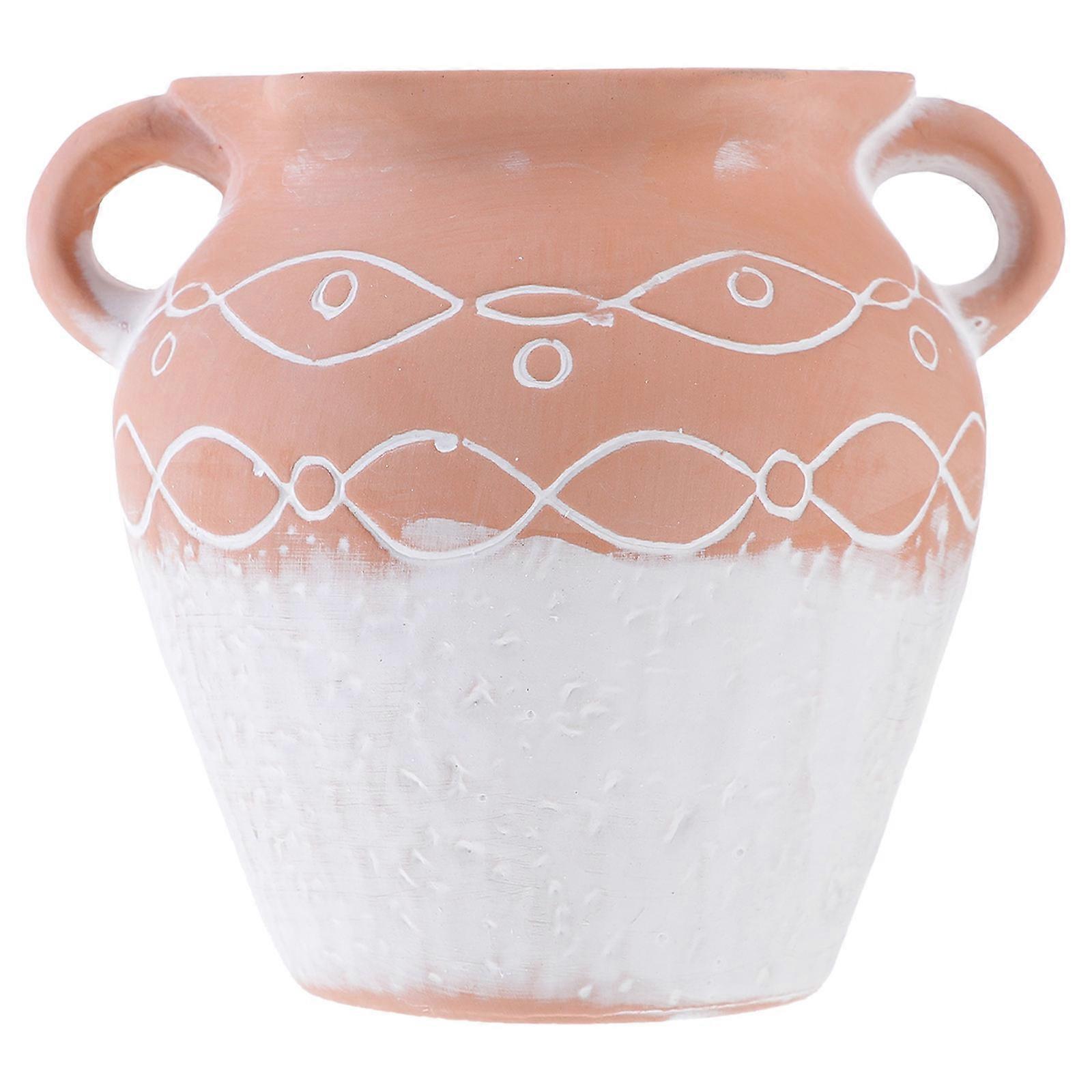 Garden Flowerpots Ceramic Double Handle Desktop Planter Indoor Decoration Assorted Color 1Pcs