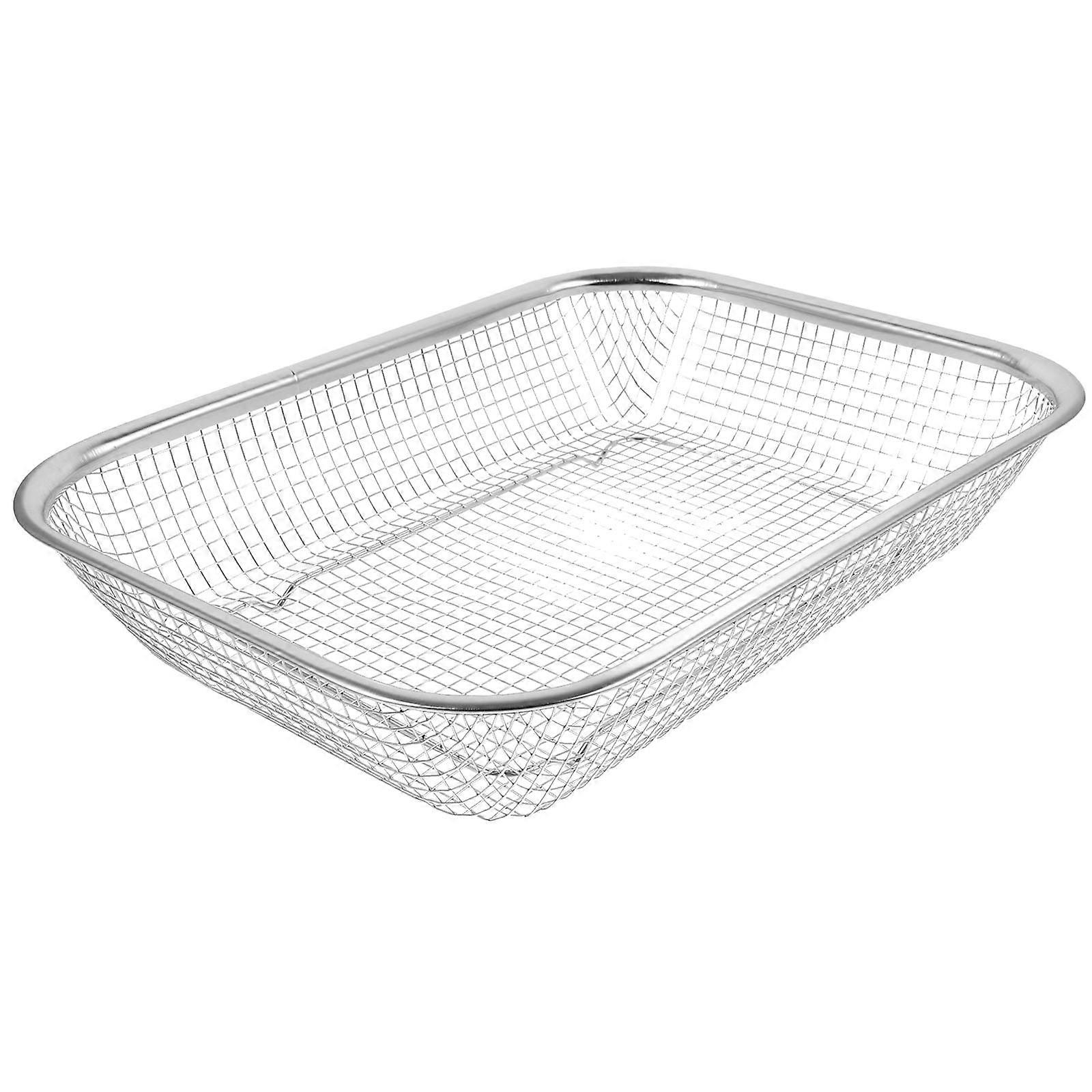 Stainless Steel Multi-Purpose Kitchen Colander Rectangular Draining For Home Kitchen Use 30x22x6cm Silver 1Pc