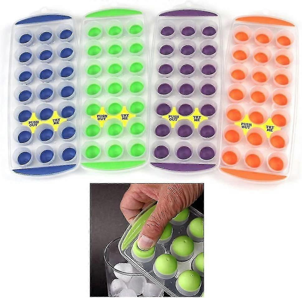 4 Push Out Ice Cube Trays Easy Pop Out Round Cubes Flexible Silicone Bottom Tray