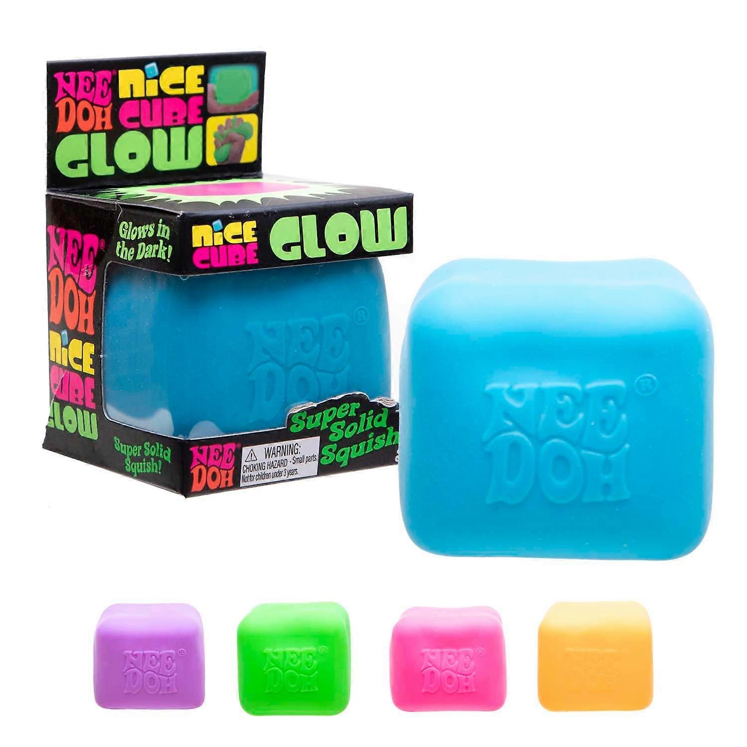 NeeDoh Nice Cube Glow In The Dark - Glowing Fidget Toy For Kids Age 3 Year Olds+