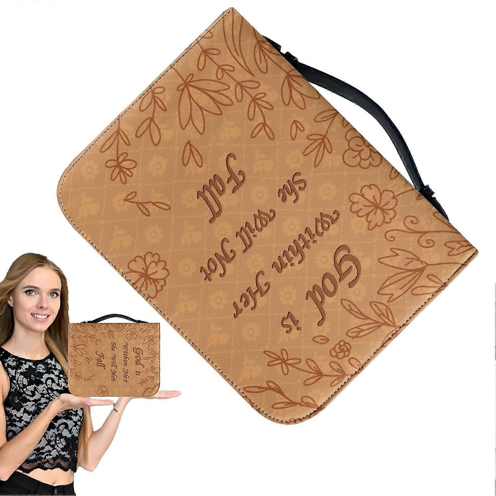 Leather Book Cover Bible Protective Cover with Handle Portable Book Bag with Handle, Manual Protective Cover for Most Books