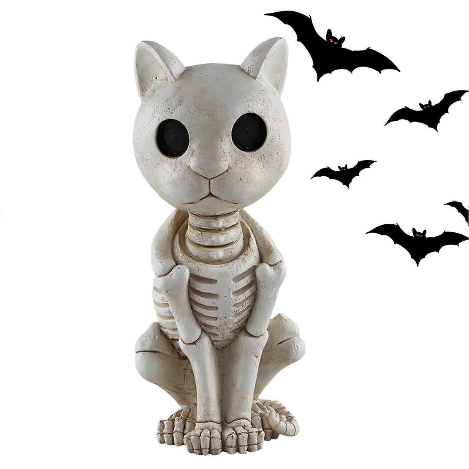 Katzenskelett Statue - Kätzchen Schädel Deko aus Kunstharz, Kleine Halloween Figur für Gruselige Partygeschenke