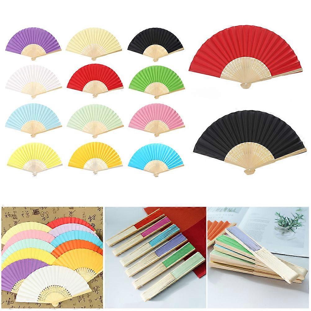 Chinese Style Folding Fan White Color For Party Decoration And Diy Activities 12Pcs
