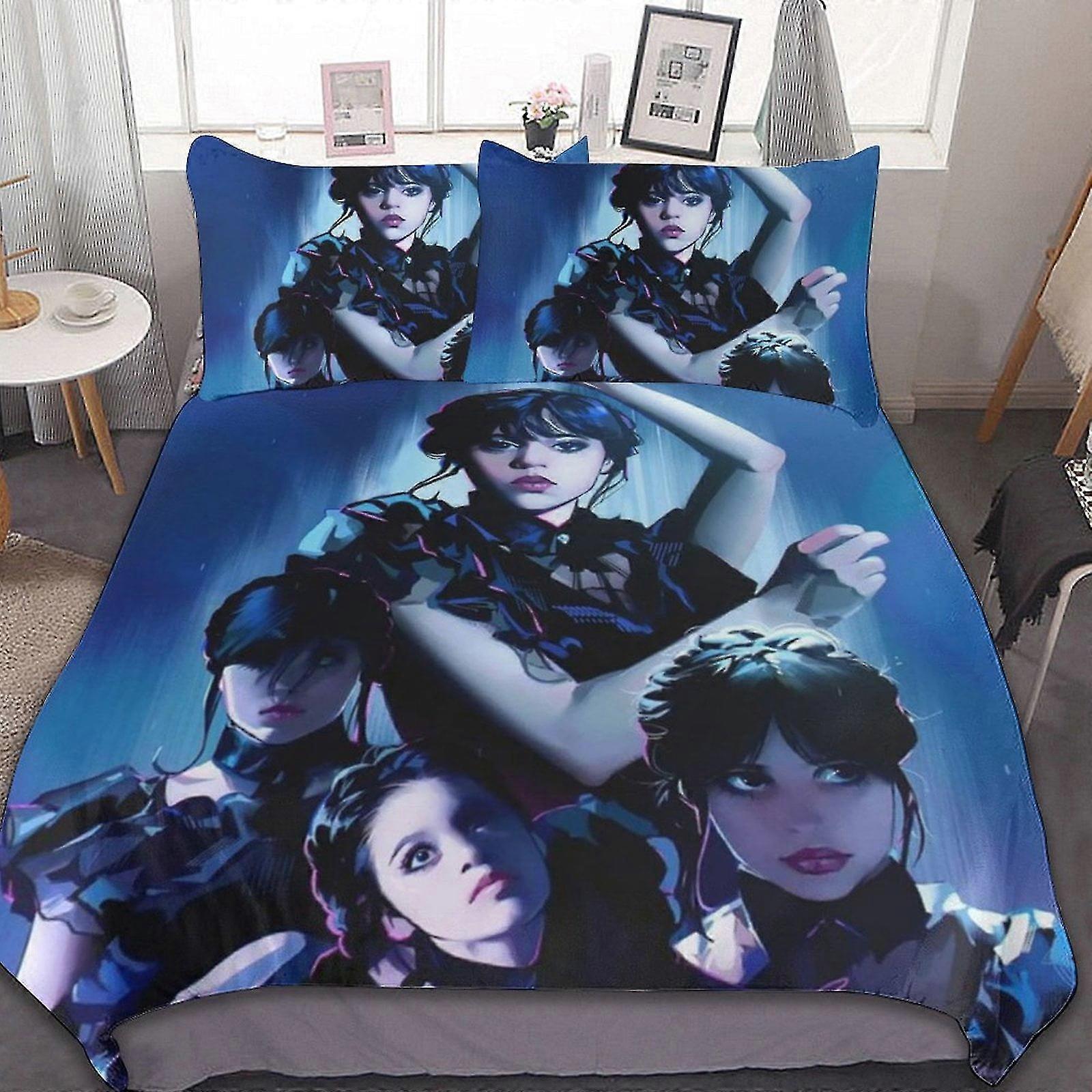 3 Pcs Bed Sheets Set Breathable Duvet Cover with 2 Pillow Shams Soft All Seasons Bedding Set Suitable for Wednesday Addams