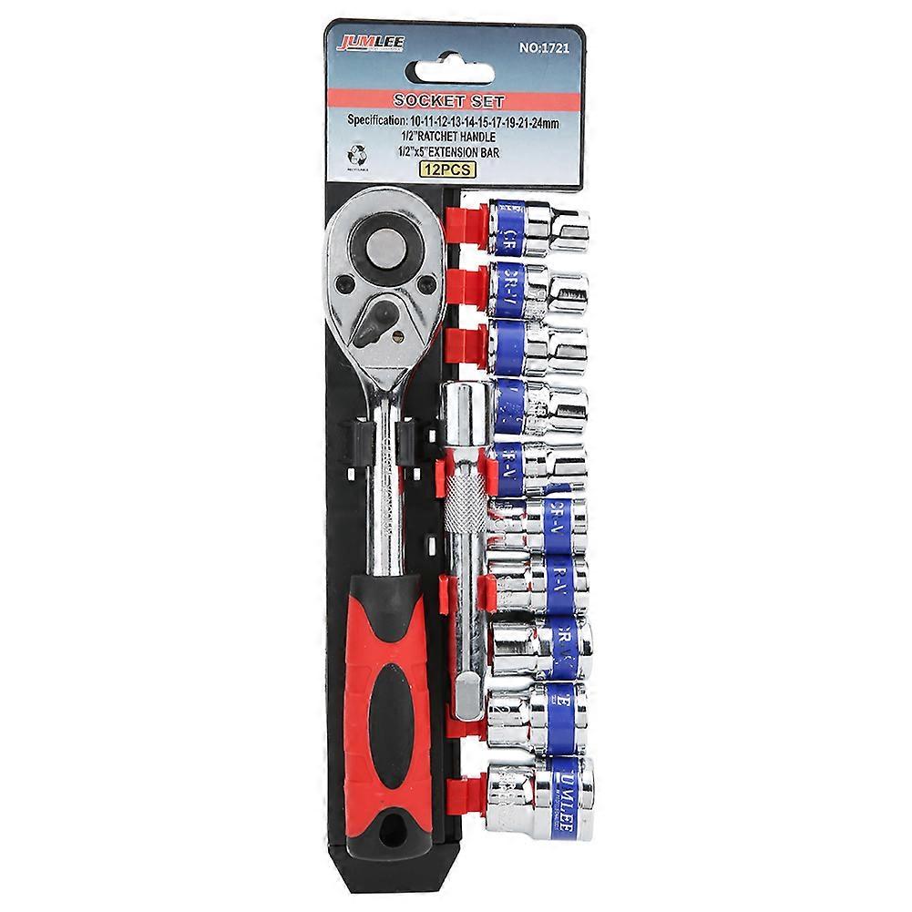 12 Pcs Socket Kit Hex Socket Holder Wrench Set 1/2in 10 11 12 13 14 15 17 19 21 24 CR V Steel <br>(Combined Tools )