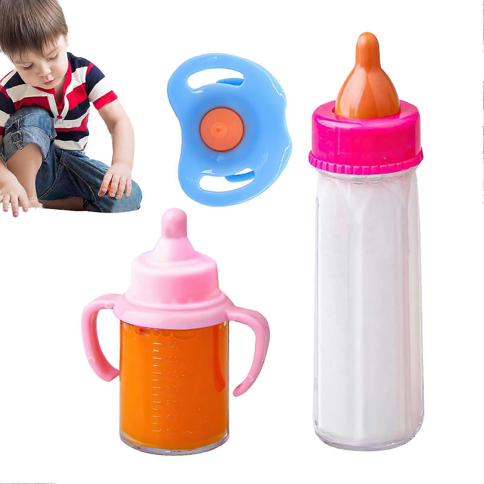 Doll Bottles Role Play Set Disappearing Milk and Juice Bottles with Dummy Accessories for Children Ages 3+