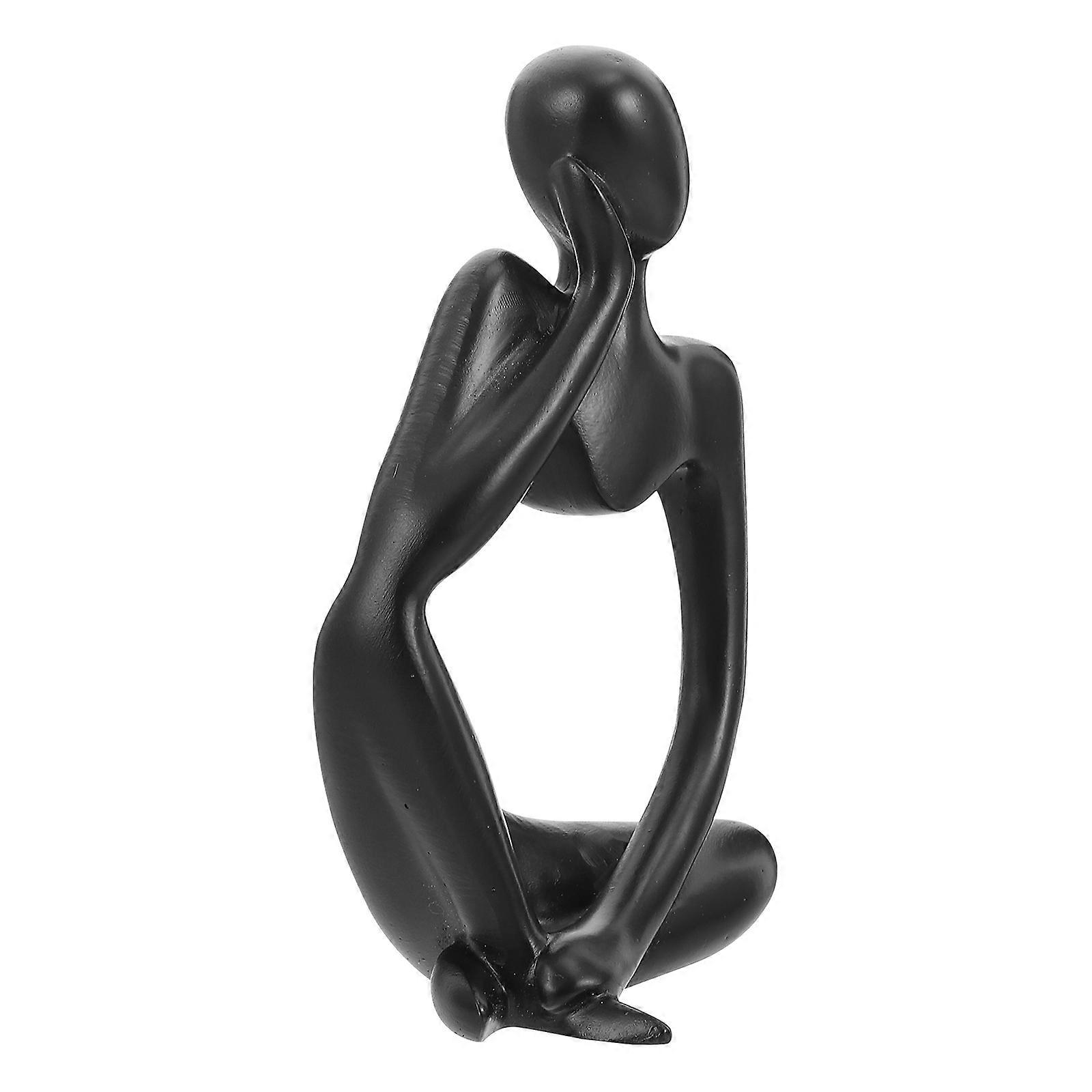 Decorative Thinker Resin Ornament Housewarming Office Desktop Adults Black 7.7x5.7x13cm Simple Artistic Design 1Pack