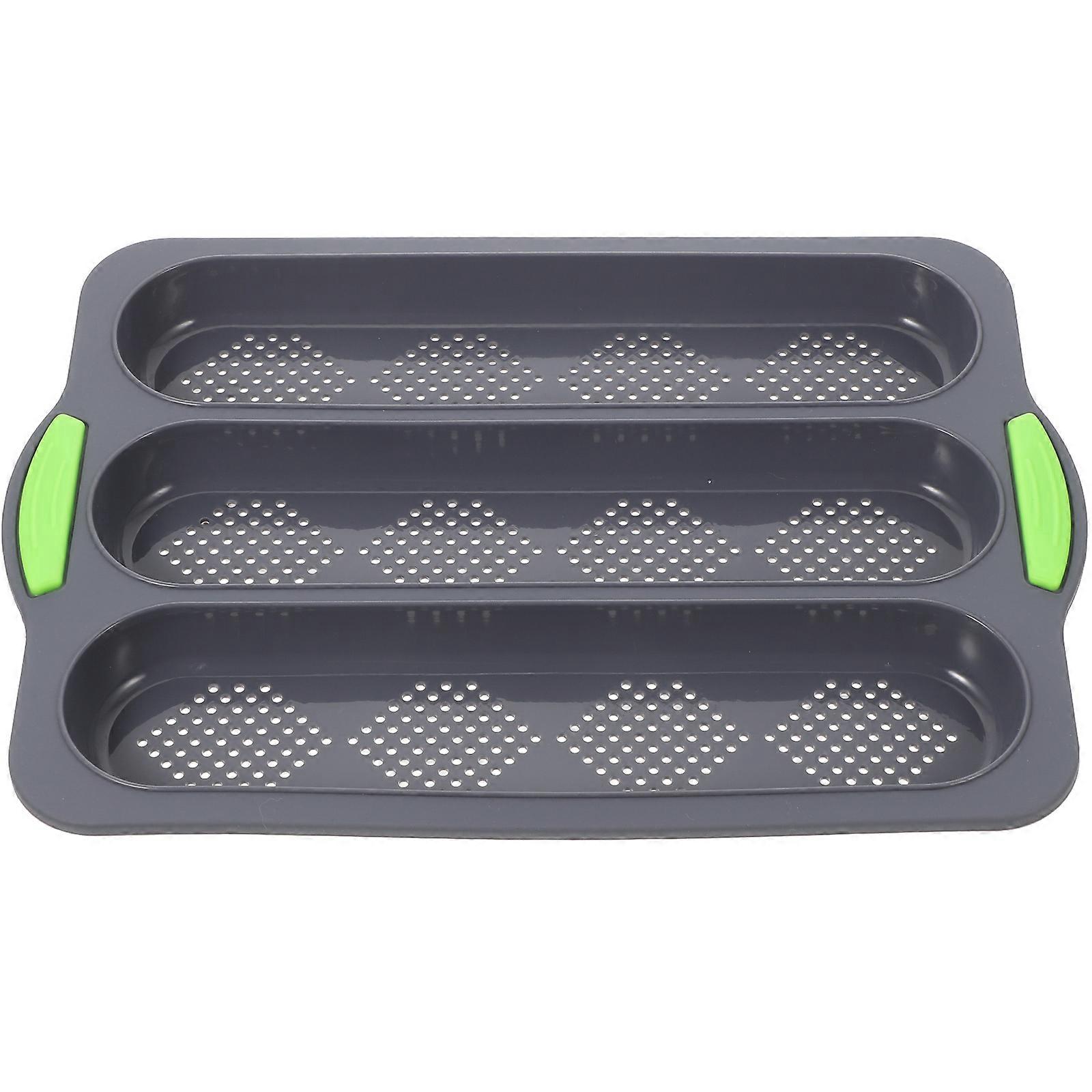 Non-Stick Toast Bread Pan Three-Slots Baking Pan Silicone Material Professional Bakery Even Heating 13×9.2×2In 1Pack