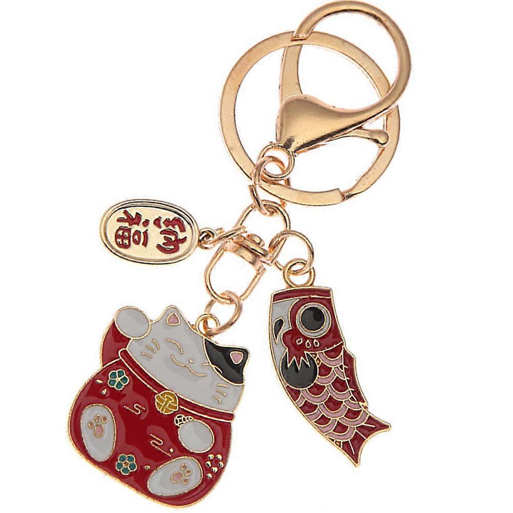Keychain, Cute Cat With Koi Charm Key Ring Zinc Alloy Charms For Backpack Handbag Purse
