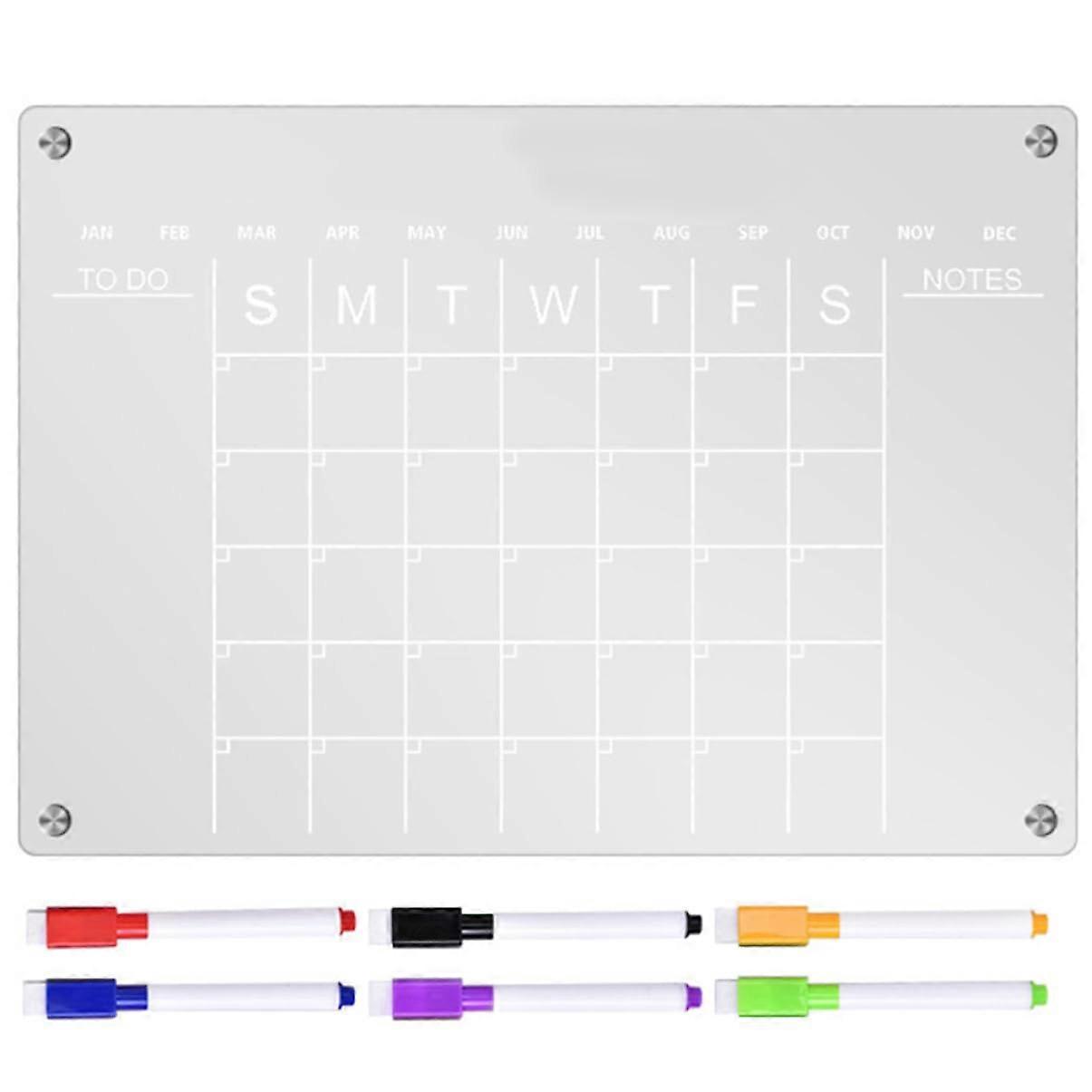 1 Set Magnetic Refrigerator Planner Acrylic Whiteboard with Erasable Markers Reusable Monthly and Weekly Overview for Office Home and School