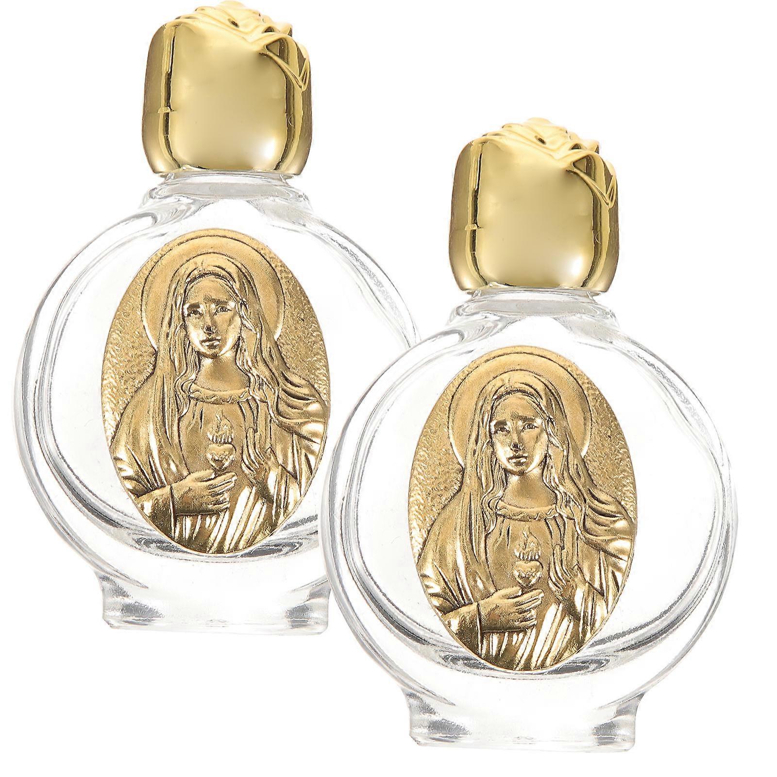 2pcs Decorative Portable Holy Water Bottle Refillable Glass Container With Elegant Pattern For Decoration Travel Friends Family