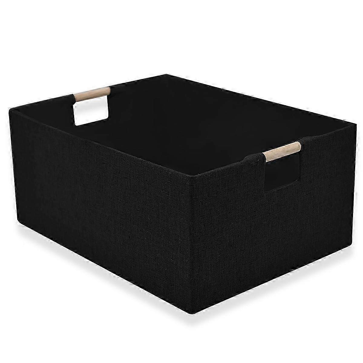 Rectangular Storage Bin Durable Baskets for Storage Decorative Collapsible Storage Basket with Wood
