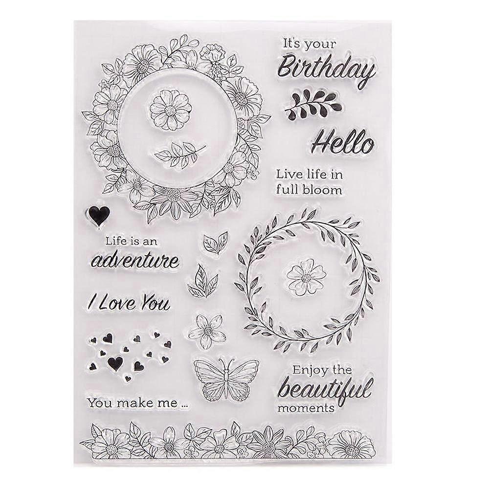 Transparent Silicone Stamp Sheet for Card Making - Wreath Butterflies Clear Seal for Scrapbooking and Photo Album Crafts