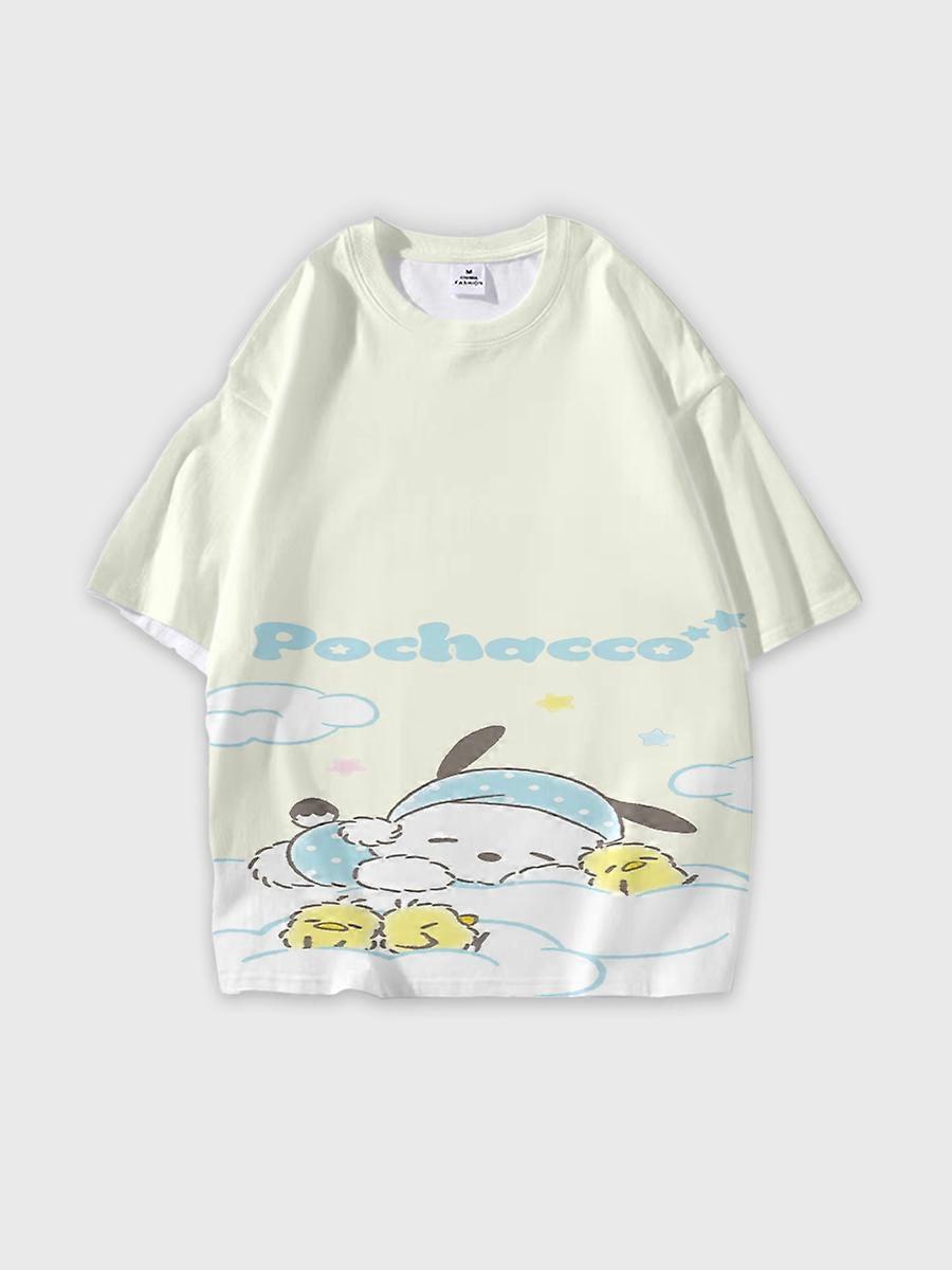 T-shirt girocollo Cartoon Pattern manica corta sciolta D2082