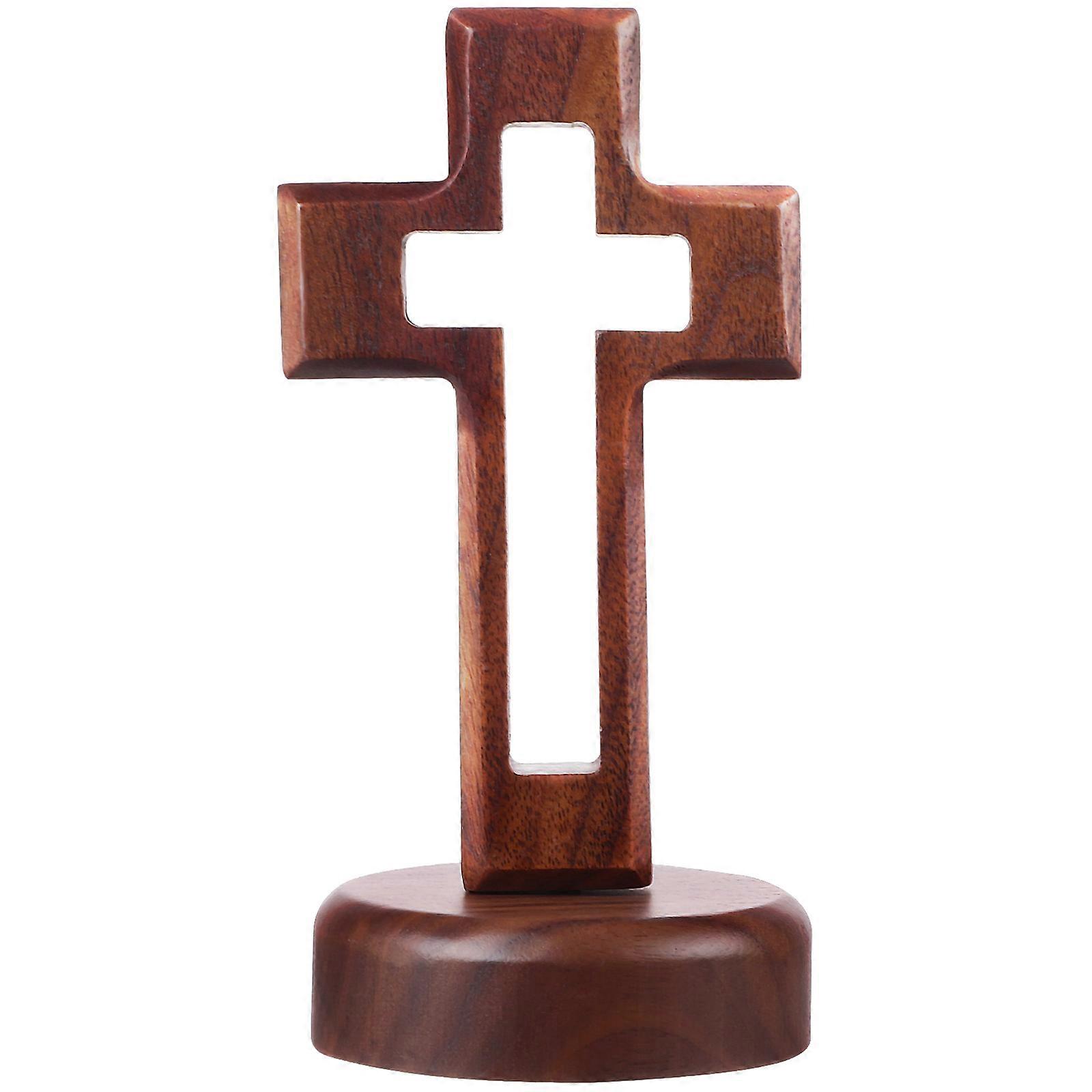 Catholic Cross Wooden Tabletop Cross with Stand for Believers Church Supplies Hollow Design 1Set