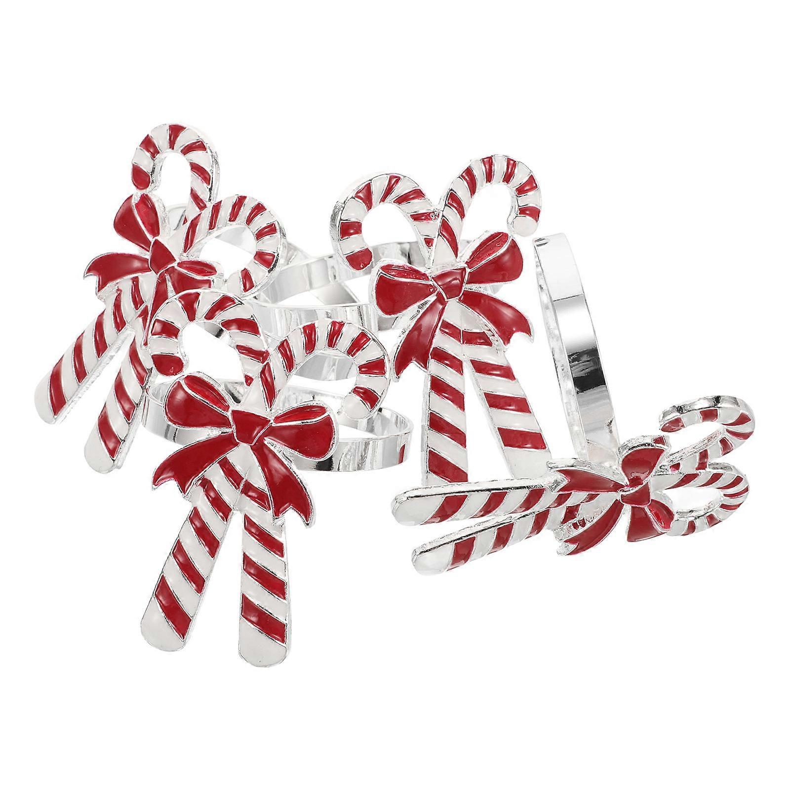 Serviettringer til jul, sukkerstangdesign, 4 stk., assorterte farger, legering