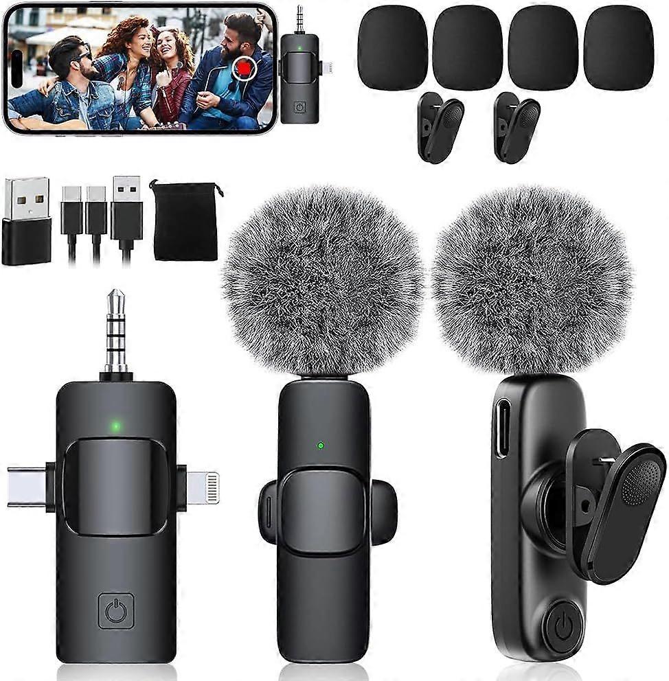 Mini Microphone, 3 in 1 Wireless Lavalier Microphone for