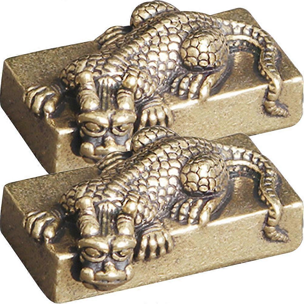 Copper Dragon Decor Miniature Lying Dragon Ornament Statue For Personal Collection 2Pcs