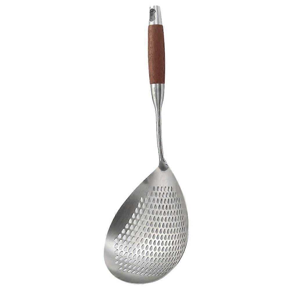 Stainless Steel Slotted Spoon with Wood Handle for Home Silver Color Great for Cooking and